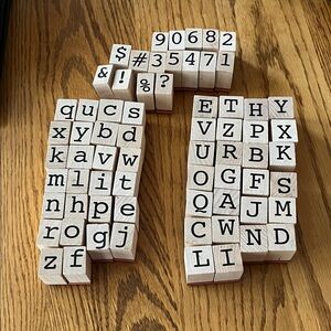 Wooden Letter(52)  & Number (10) Stamp Set — Natural Wood plus numbers